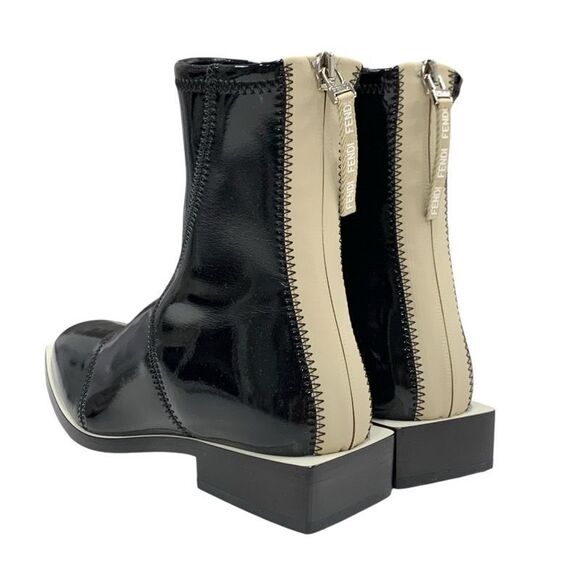 Fendi Boots Short Boots Shoes Patent Black Beige Black Unused Back Zip - Picture 4 of 9